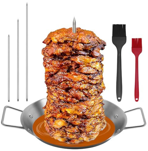 Grill Pro Vertikaler Drehspieß Set - 3-stöckiger Schaschlikspieß aus Edelstahl mit Abtropfschale & Reinigungsbürsten, mehrstufiger Grillturm für Ofen/Smoker (3 Spike-Größen)
