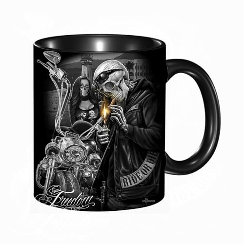HRRASFAZF Tasse à Café | Tasse Céramique Fine | Cadeau Original | 330ml | Mug avec Anse | Cadeau Original pour Homme et Femme | Squelette de Rock N Roll