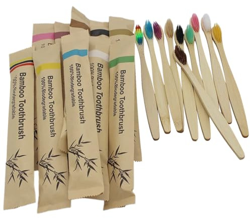 Cozylkx 10 Pezzi Spazzolini da Denti in bambù 10 Colori Spazzolino da Denti Biodegradabile Ecologico per Adulti, Famiglia, Viaggio, Confezionato Singolarmente
