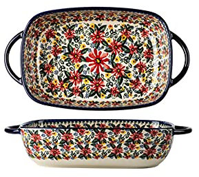 Fuente de cerámica for hornear, rectangular grande con asa, apta for horno, for lasaña, de 33 cm(B)
