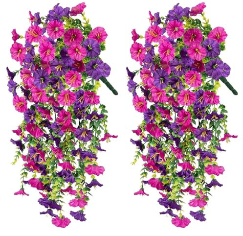 YOUDTIAN 2Pcs Artificial Hanging Flowers, Hanging Baskets Artificial Flowers, Plastic Fake Hanging Baskets, Lifelike Flower Plant Garland, Artificial Flowers for Decoration (Multicolor, 45cm)