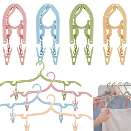 4 grucce appendiabiti salvaspazio pieghevoli con clip, ganci portatili, da viaggio, antiscivolo, grucce per pantaloni, grucce per gonna, appendiabiti in plastica per casa, hotel, viaggi, campeggio