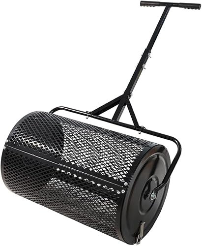 BCSRVCE Rodillo esparcidor de Compost de 24 Pulgadas, esparcidor de turba Resistente con Mango en Forma de T, Cesta de Malla metálica Ligera y Duradera para césped y Cuidado.