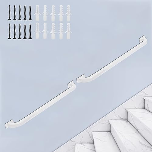 Rampe d'escalier d'extérieur en fer forgé pour une utilisation en intérieur et en extérieur - 2,4 m - Balustrade blanche durable pour plus de sécurité