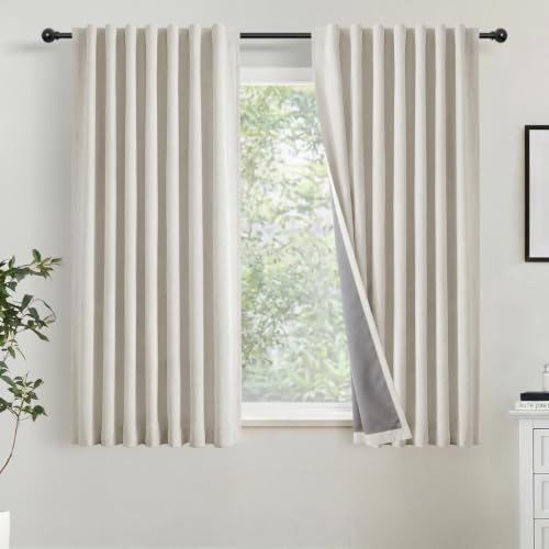 INOVADAY 100% Verdunklungsvorhänge Hellbeige 2 Stück, H 160 x B 140 cm | Gardinen Blickdicht Wohnzimmer, Vorhang Blickdicht Leinenoptik, Thermovorhang, Geräuschreduzierend, Flexibel Aufzuhängen,OEKO