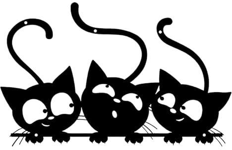 Three Black Cat Wall Art Metal Wall Decor Black Cat Sculpture Living Room Patio Garden Silhouette For Animal Lover Gifts Minimalist Office Indoor Outdoor Home Decoration Hollow Iron Art 12x7.5inch