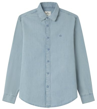 SPRINGFIELD Camisa Vaquera Básica con Bordado De Árboles, Azul, XL