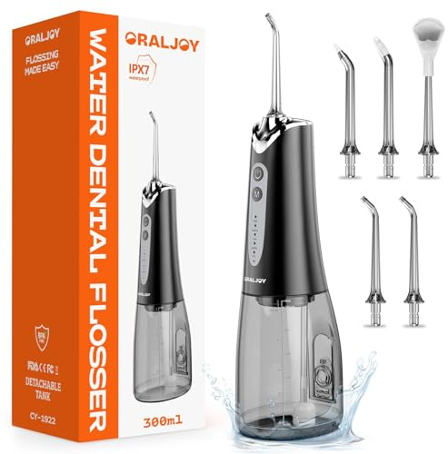 Water Dental Flosser Pick for Teeth - 300ML Portable Cordless Oral Irrigator, Rechargeable Irrigation Cleaner Professional Electric Flossing Machine for Teeth Cleaning Power Flosser Travel (Black)
