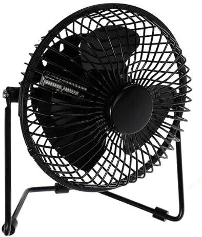 FUNNETOYU Ventilador LED USB Mini con Reloj y Display de Temperatura Diseño Metálico para Oficina Hogar y