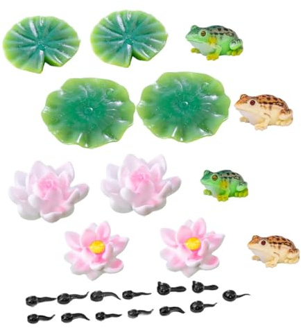 BESTonZON Ornements de Jardin Miniatures en Résine 1 Set de Figurines de Grenouilles, Têtards et Nénuphars Artificiels pour Décor de Bassin, Aquarium, DIY Paysage Miniature