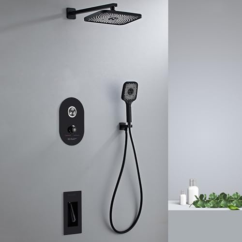 XCHSXYL Mitigeur thermostatique encastré, mitigeur de Douche encastré Blanc, pommeau de Douche rectangulaire, 3 Modes, Noir-B, Trois Fonctions