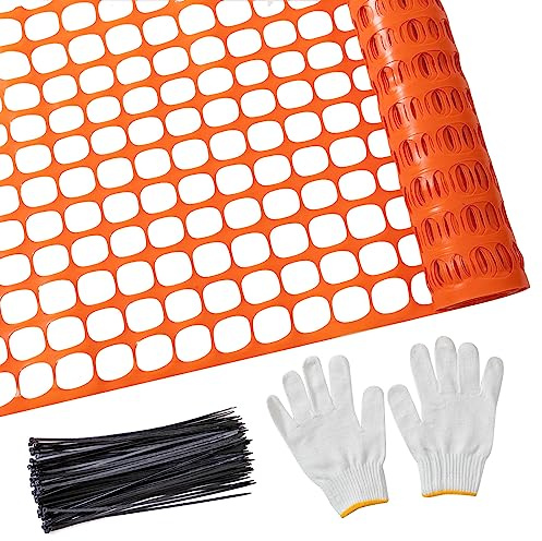 PotatoLife Kunststoff-Mesh-Zaun, 60 x 65 cm Rolle mit 50 Kabelbändern, wiederverwendbares temporäres Netz für Gartenzaun, Bau, Schneezaun, Tierbarriere, Geflügel, Hirsch, Terrasse, Orange