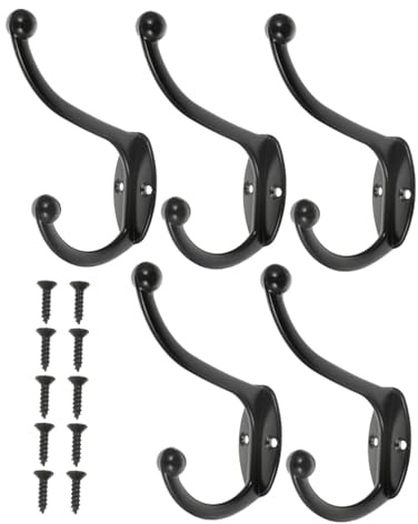 TOYANDONA Lot De 5 Crochets De Fer Noir Pour Vêtements, Crochets Suspendre Mural Robustes, Finition Anti-corrosion, Usage Polyvalent Pour Salle De Bain Cuisine, Support Mural Pratique Sans Perçage