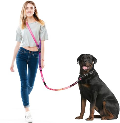 Philorn Guinzaglio per cani a mani libere, guinzaglio per cani a tracolla, 2,5-2,4 m, multifunzionale, con fibbia di sicurezza per auto, per cani di taglia grande e media, jogging, corsa