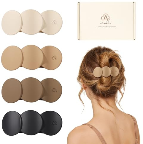 Amlaidu Medium Flat Hair Clips for Women, French Claw Clips for Thick Thin Hair, Lay Down Hair Clips for Styling, Duckbill Side Hairclips for Driving Yoga - Beige, Light Khaki, Dark Khaki, Black, 4pcs