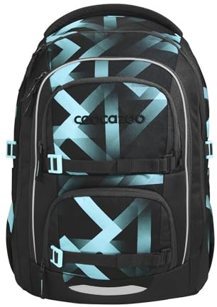 Coocazoo PORTER Schulrucksack „Laser Lights”, schwarz-türkis, ergonomischer & anpassbarer Tornister, höhen- & größenverstellbar, mit Brustgurt & Hüftgurt, ab der 3. Klasse