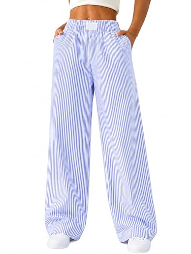 Rapbin Womens Stripe Loungewear Pants Stretch Pyjamas Bottoms with Pockets