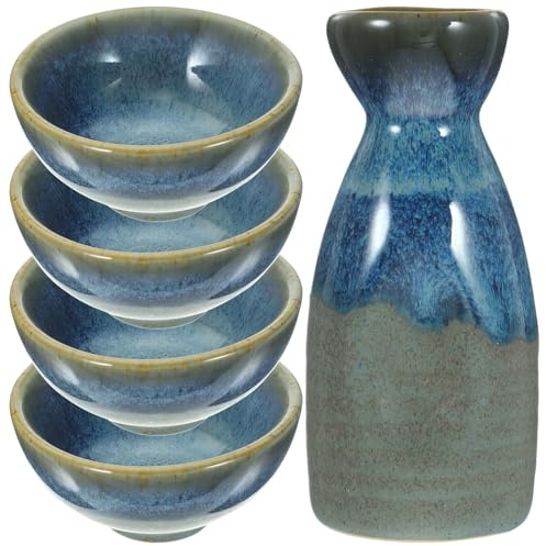 NOLITOY Set da Sakè in Ceramica Giapponese 5 Pezzi Bricco e 4 Tazze Retrò, Superficie Liscia, Adatto per Intrattenimento Domestico e Ristoranti
