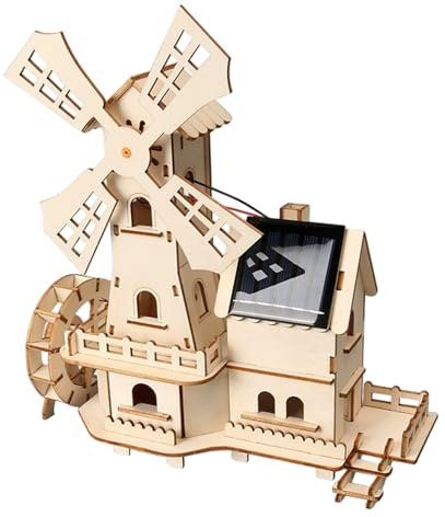 Science Toys|3D Wood Puzzle Solar Powered Windmill House Wooden Puzzles Scientific Educational Wooden Houses for Crafts for Children Kids