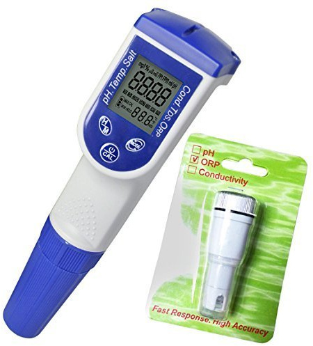 6-in-1 Waterproof pH/ORP/TDS/EC (Conductivity)/Salinity/Temp Meter Pocket Size Multi-Parameter Water Quality Tester Kit Replaceable ORP Probe