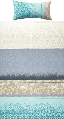 Erwin Müller Flanell-Bettwäsche, Bettgarnitur gemusterte Streifen Mint-Silber Größe 40x80 cm / 135x200 cm - samtweich, temperaturausgleichend, mit praktischem Reißverschluss