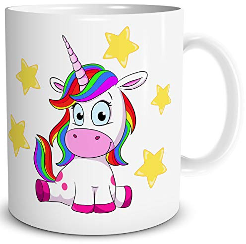 TRIOSK Tasse Einhorn lustig mit Regenbogen Unicorn Lady Sit-in Geschenk für Einhornfans Frauen Freundin Mädchen Kinder Geburtstag Bunt