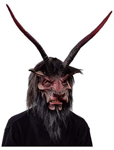 Horror-Shop Gehörnte Krampus Maske mit Kunstfell als Dämonen Verkleidung für Halloween & Weihnachten