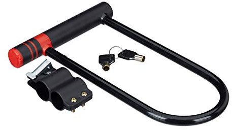 Relaxdays Unisex – Erwachsene, schwarz-rot Bügelschloss, U-Schloss, mit Halterung, 2 Schlüssel, sicher, Roller, Fahrradschloss groß, 30 cm, 300 mm