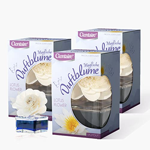 CLENTAIRE Duftblumen 3er Pack, 3 x 75 ml, Lotus Flower - sinnlicher Raumduft, handgefertigte Papierblume auf Maniok, Raumdekoration