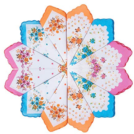 HOULIFE Damen Blumen Taschentücher aus Reiner Baumwolle Stofftaschentücher 3 Farben für Alltagsgebrauch 6/12 Stücke 30x30cm Weihnachtsgeschenke