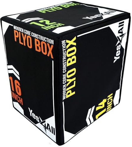 Yes4All 3-in-1 Soft-Padded Plyo Box with Wooden Core, Non-Slip Multi-Use Cushioned Plyometric Jump Box with Vinyl Cover for Jumping, Conditioning, Strength Training, Black