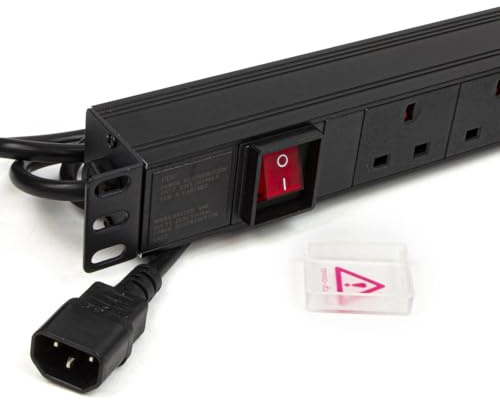 kenable PDU Power Distribution Unit 6 Way UK Sockets with IEC C14 Plug Horizontal Rack Mount 13A 3m Black