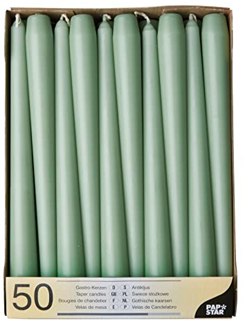 50 Papstar jade-grüne Leuchterkerzen 25cm hoch mit einem Durchmesser von bis zu 2,2cm 88341