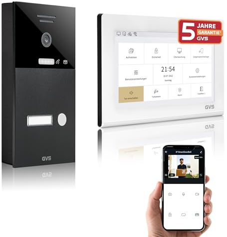 GVS IP Video Türsprechanlage mit Türöffner, 1x 7 Zoll Monitor & App | Smarte Video Türklingel mit Kamera und Monitor & App - Gegensprechanlage für 1 Familienhaus (AVS1312A)