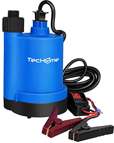 TecHome 12v Pump，1500GPH Water Transfer Pump Sump Pump Submersible Water Pump, With 20 Feet Power Cord.