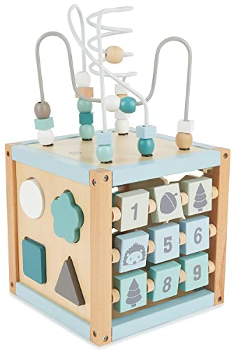 Bieco Motorikwürfel Scandi-Chic nachhaltiges Holz FSC® | Motorikspielzeug ab 1 Jahr | Activity Center Baby Spielzeug 1 Jahr | Motorikwürfel Holz | holzspielzeug ab 1 Jahr motorikschleife ab