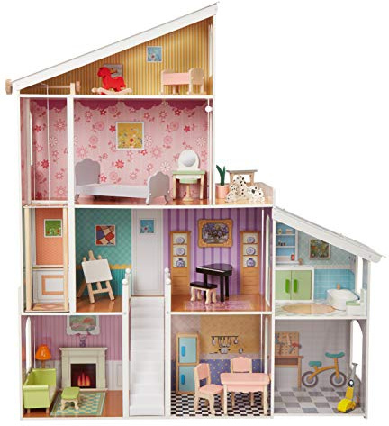 Amazon Basics - Casa de muñecas de madera y 4 pisos y muebles para muñecas de 30.48 cm