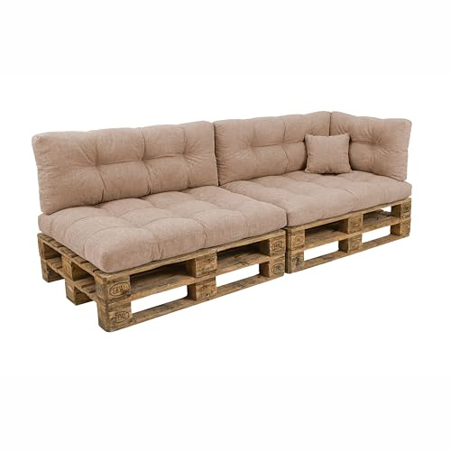 POKAR pallkuddar, set om 6 med vacker quiltning, kudde: 2x sittdynor 120x80cm + 2x ryggdynor 120x40cm + 1x sidokuddar 60x40cm + 1x kudde 40x40cm, pallsoffa, utan pallar, beige