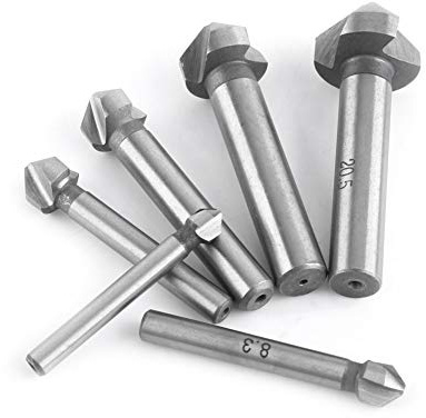 6 Stück Hochgeschwindigkeitsstahl Rundschaft 3 Wellen Senkfräser HSS Fasen Schaftfräser Fasenwerkzeug Kegelsenker Senker Kegelsenker Satz HSS Senker Set für Aluminium/Holzplatte