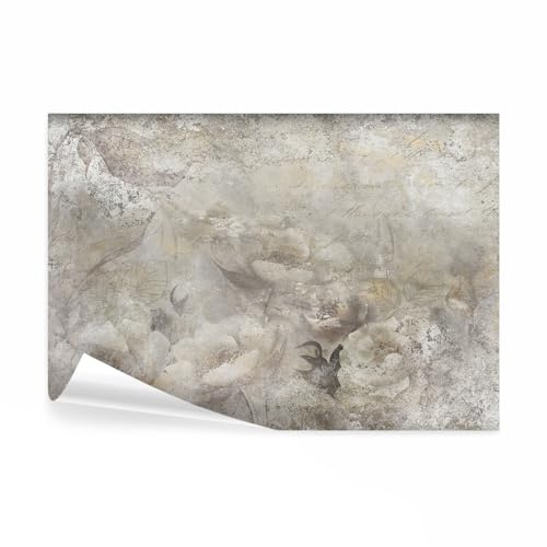 decomonkey Fototapete Blumen 350x256 cm Tapete Fototapeten Vlies Tapeten Vliestapete Wandtapete moderne Wand Wandbild Schlafzimmer Wohnzimmer Pflanzen Natur Vinatge Blumenmotiv Retro Grau Beige