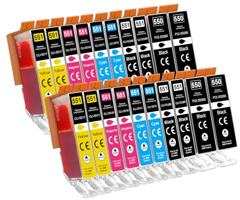 Jhaan 550 551 XL Multipack Patronen Kompatibel für Canon PGI-550 PGBK CLI-551 XL Druckerpatronen für Canon Pixma MX925 IP7250 MX725 MG5650 MX920 MG5550 IP7200 MG6650 MG6450 IX6850 MG5450 (20er-Pack)