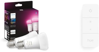 Philips Hue Twin Pack White and Colour Ambiance Smart Bulb Led [E27 Edison Screw] Smart Wireless Dimmer Switch V1