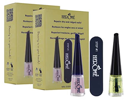 Herome 2-Pack 3-en-1 Nail Essentials Set (Jaune) - Travel Set - Soin Réparateur pour les Ongles Secs et Striés - Kit Avec Huile Nourissante pour Ongles, Lime à Ongles et Base Coat