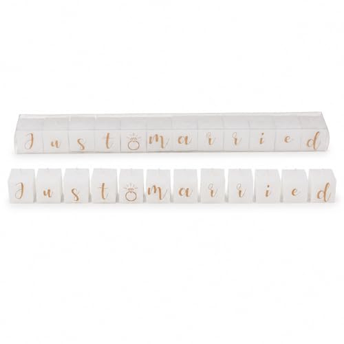 Just Married Kerzenwürfel Set weiß-gold, 12 Stück | 12 einzelne Kerzenwürfel mit Just Married Schriftzug, je ca. 3 x 3 x 3 cm - romantische Deko für Hochzeit & Zuhause.