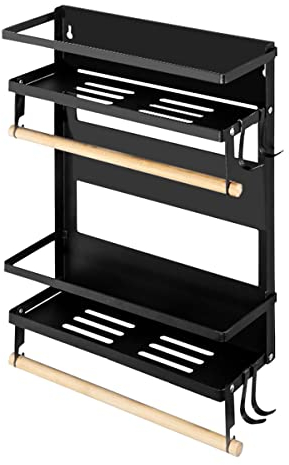 Redwestmelon Foldable Magnetic Spice Rack Fridge Storage Organiser Refrigerator Side Rack Multifunctional Kitchen Shelf (2 Tier)