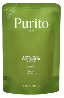 PURITO | Från grön rengöringsolja, påfyllning, 200 ml mild ansiktsrengöring, naturligt framställda, djurförsöksfria och veganska oljor (påfyllning)