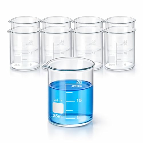10 Stück Becherglas 25 ml Glas Messbecher 25ml Abgestufter Messbecher Borosilikatglas Becher für Wissenschaftliche Experimente in der Schule Labor