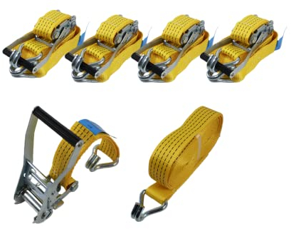 BLP3 Spanngurte 4 Stück 5000 daN mit Ratsche und Haken, gelb, Polyester, DIN EN 12195-2, 2 m Länge