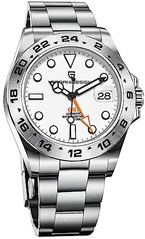 Pagani Design Uhren für Herren, japanische NH34 automatische GMT-Uhren, mechanisch, 40 mm, Edelstahl, Saphirspiegel, 10 Bar, Taucheruhr 1762, weiß, Klassisch