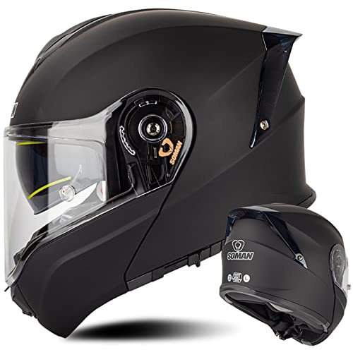 WYXAXNM Motorradhelm Klapphelm Integralhelm mit Doppelvisier Sonnenblende DOT/ECE 22.05 Zugelassen Motorrad Sturzhelm für Damen Herren Erwachsene, Schwarz-4XL(67~68cm)